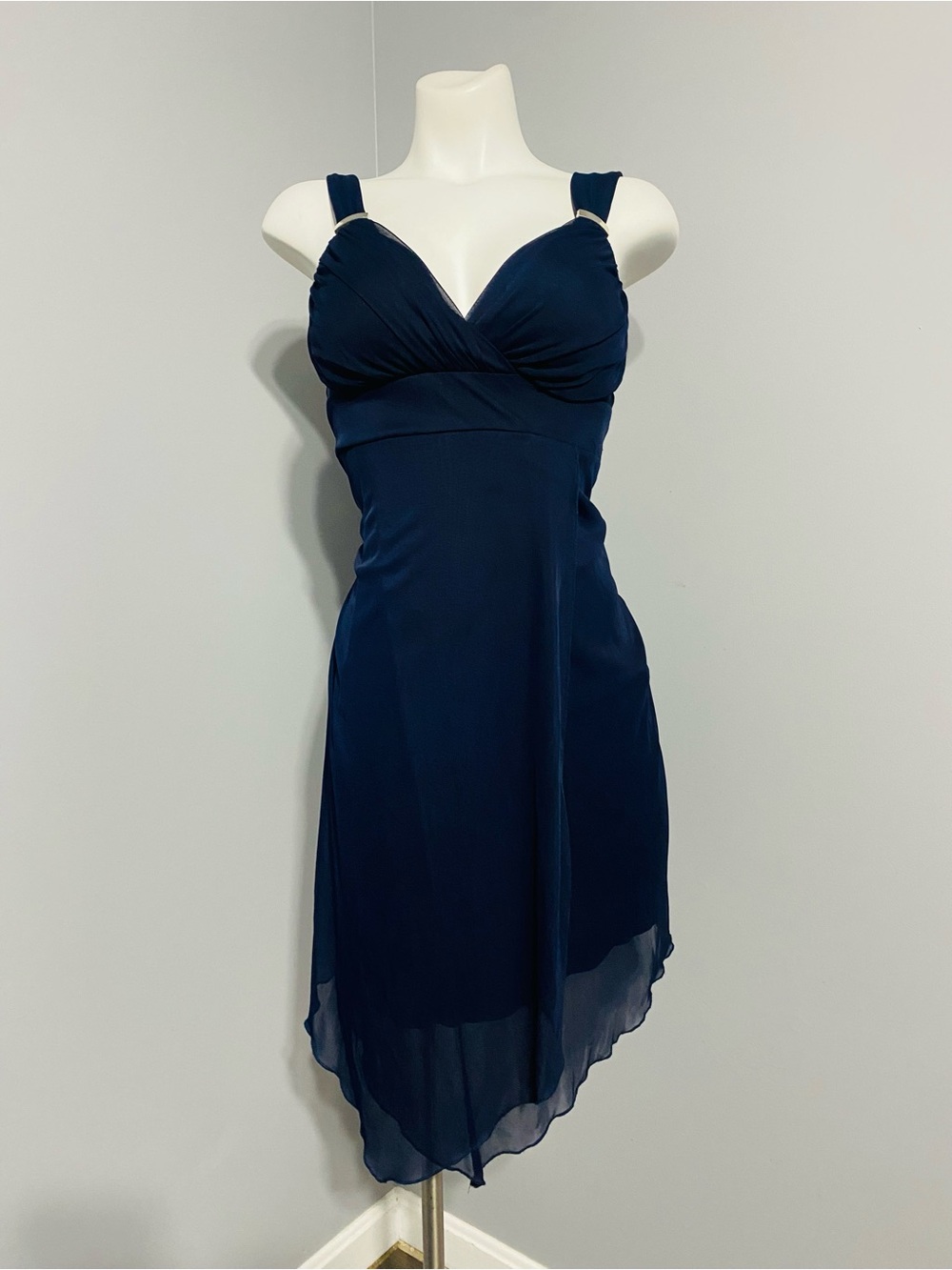 Enfocus Studio Navy High-Low Chiffon Dress with Wide Straps